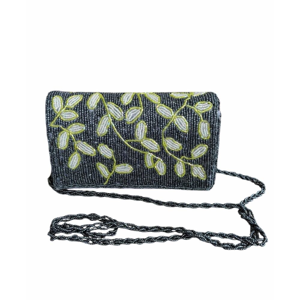 VTG Beaded Crossbody Evening Bag Gunmetal Floral Cocktail Purse Special Event